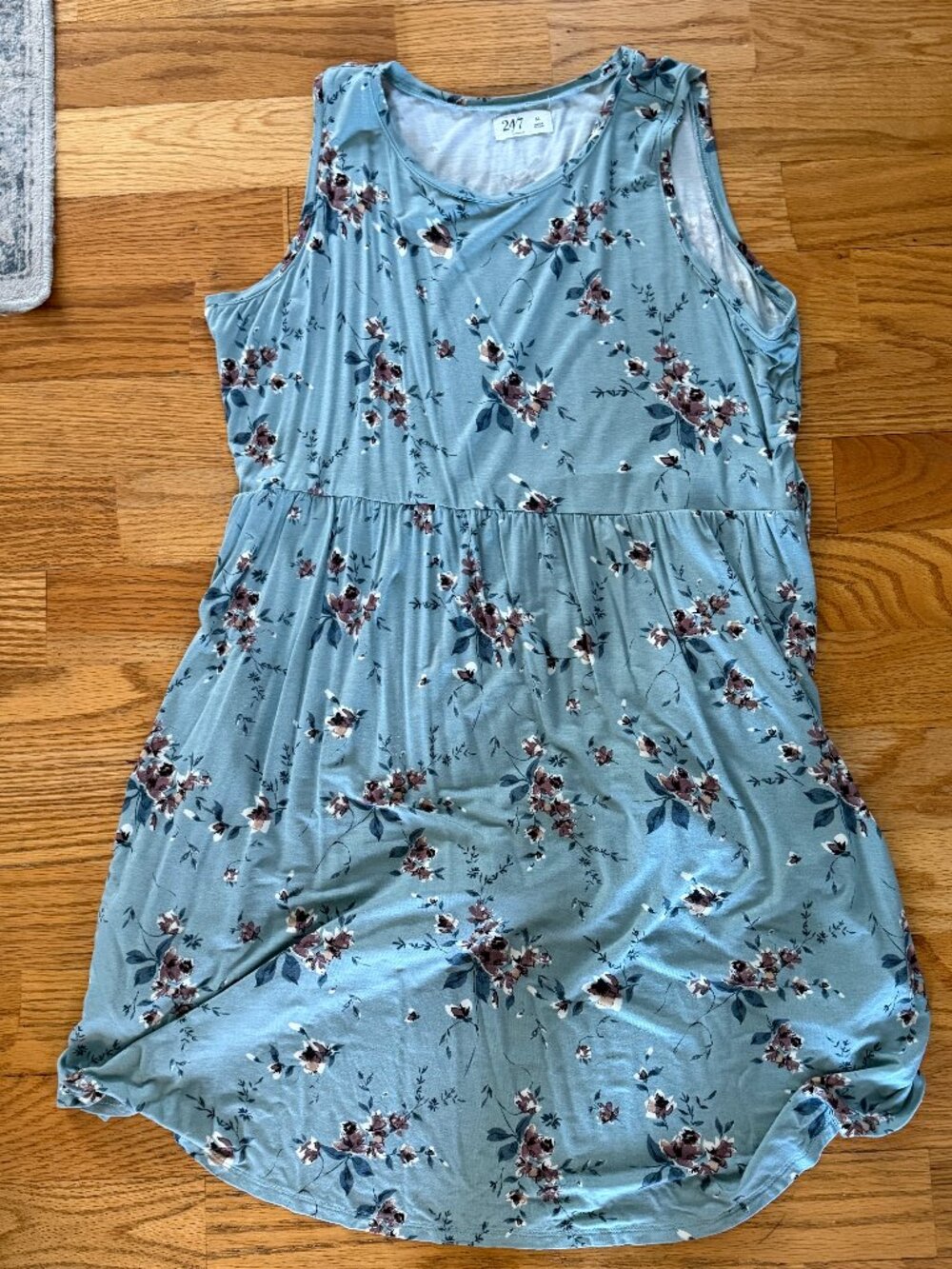 Maurices 24/7 Floral Dress XL Blue Short Sleeve Stretch Soft Knit